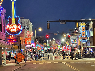 Nighttime street sceene in Memphis TN
